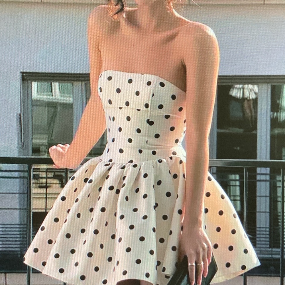 Strapless White Polka Dot Party Dress
